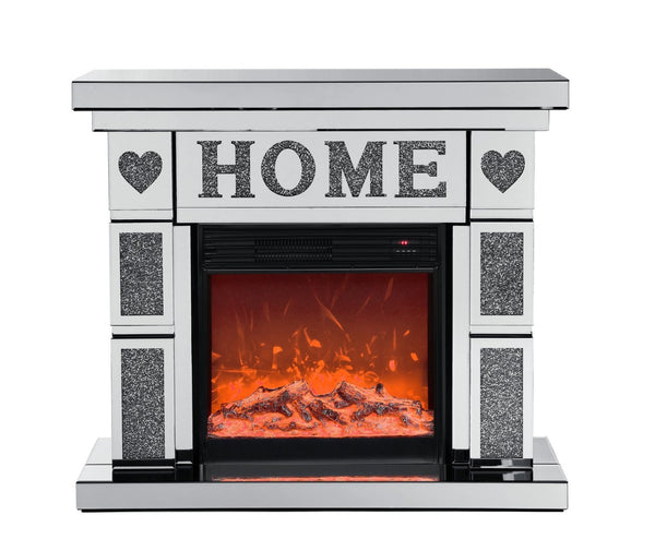 English Elm W 46" Acrylic Diamond Mirror Electric Fireplace Cabinet With 3D Led Flames & Stylish Dual Heat Settings W1005S00004-GIGA