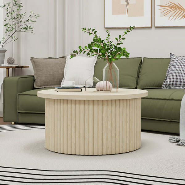 English Elm Coffee Table - Modern Round Accent Table With Flip-Top Design For Small Spaces & Living Rooms W688P248119