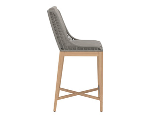 Sunpan Sorrento Stylish Outdoor Barstool with Durable Teak Wood Base and Weather-Resistant Fabric Seat Palazzo Taupe
