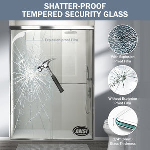 English Elm 56" Frameless Sliding Shower Door Tempered Glass Soft Close Matte Hardware Alcove Fit W1920P385305