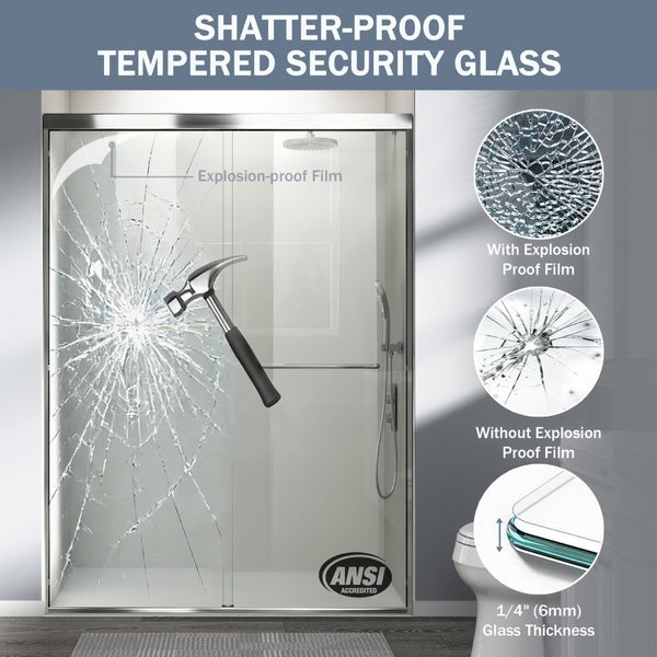 English Elm 56" Frameless Sliding Shower Door Tempered Glass Soft Close Matte Hardware Alcove Fit W1920P385305