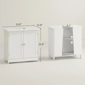 English Elm Practical Pedestal Sink Cabinet with Farmhouse X-door Design and Enclosed Bathroom Storage T3971P470133