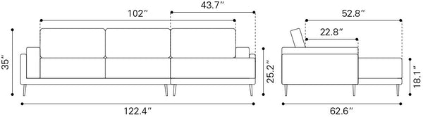 Bliss RAF Chaise Sectional Beige 110370 Zuo Modern