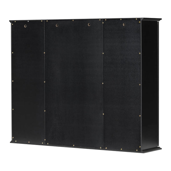 English Elm 36'' Mirror Cabinet with 3 Doors — Wall-Mounted Bathroom Storage Unit, MDF & Pine, Spacious Shelves Black N725P346902B