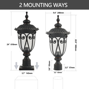 English Elm 24"(H) Vintage Black Outdoor Post Lantern with Bubble Glass, Rust-Resistant Aluminum, E26 Compatible Lighting Elegance for Pathway Patio Garden (Bulb Not Included) W1340P239409