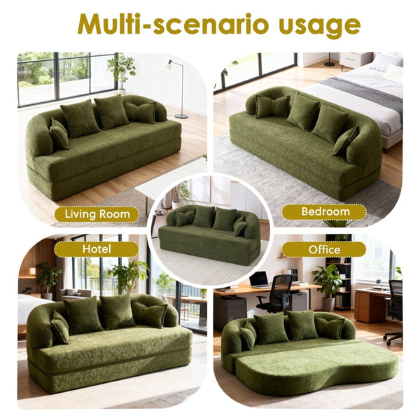 English Elm (old Sku W2231p392100) Chenille Sleeper Sofa Foldable Convertible Loveseat with Four Pillows Green W2231P466737