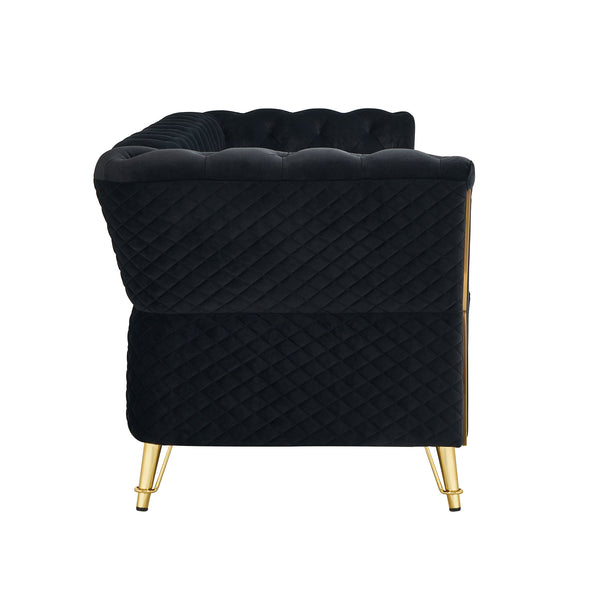 English Elm Modern Tufted Velvet Sofa with Gold Accent Frame and Flared Arms, High-Density Comfort Seating Black W579P329999