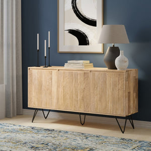 English Elm Hunter Solid Mango Wood Sideboard with Hairpin Legs and Three Storage Compartments B136P439008