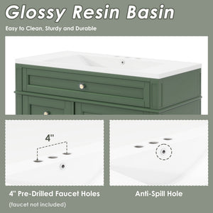 English Elm 36'' Modern Bathroom Vanity With Top Sink, 3 Drawers, Roman Legs & Adjustable Shelving For Storage SW000119AAF-2