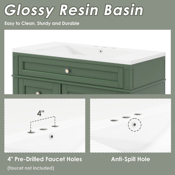 English Elm 36'' Modern Bathroom Vanity With Top Sink, 3 Drawers, Roman Legs & Adjustable Shelving For Storage SW000119AAF-2