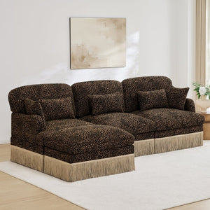 English Elm 100"comfy Chenille Leopard Print Sectional Sofa with Tassel Trim and Movable Ottoman Brown W5656S00014