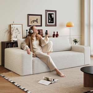 English Elm 63" Corduroy Loveseat Sofa Deep Seat 600lb Capacity Ergonomic Backrest Plush White Fabric W2824P321235