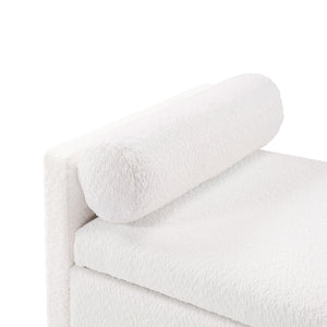 English Elm Christopher Knight Home® - Upholstered Boucle Storage Ottoman with Solid Wood Legs, Ivory, Hidden Compartment & 2 Pillows - Large Bench 47.3"L N757P300884I