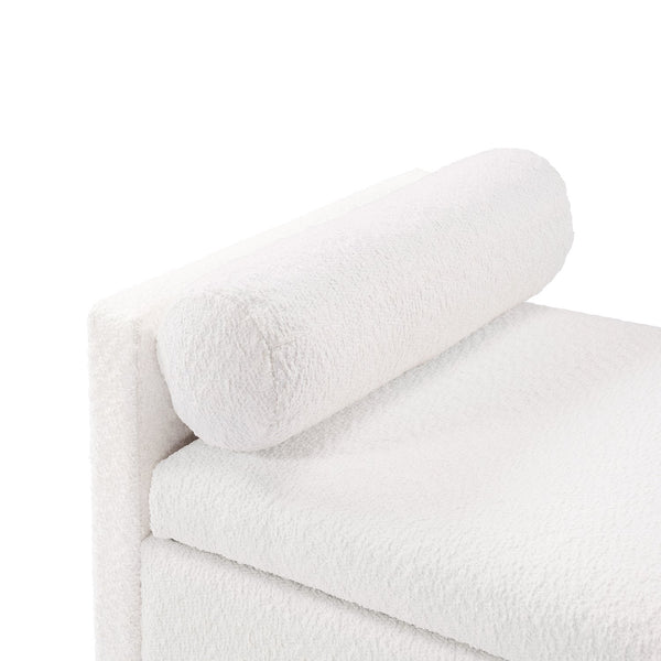 English Elm Christopher Knight Home® - Upholstered Boucle Storage Ottoman with Solid Wood Legs, Ivory, Hidden Compartment & 2 Pillows - Large Bench 47.3"L N757P300884I