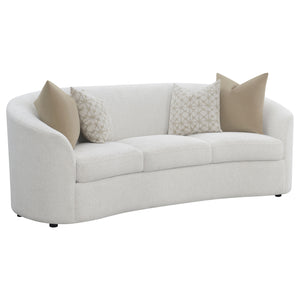 English Elm Rory Latte Bouclé Sloped Arms Sofa with Pillows — Curved Vintage Chic, Plush Comfort, 88.5"W Lounge B062P358205