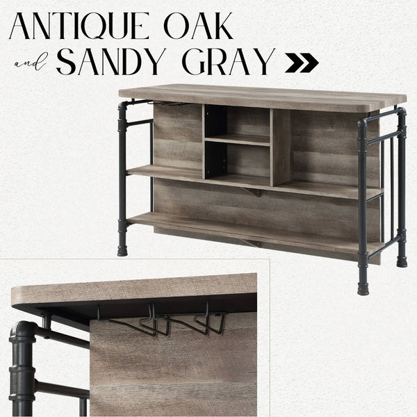 English Elm Edina Counter Height Table in Antique Oak & Sandy Gray Finish – Sturdy 35mm Top, 2 Shelves, 100lb Limit B2726P283822