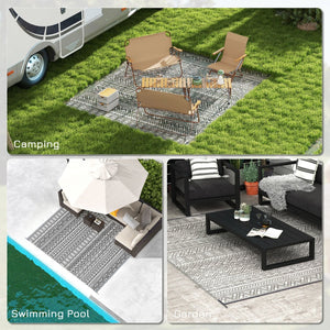 English Elm Outsunny Reversible Boho Polypropylene Outdoor Rug Waterproof Portable Mat with Carry Bag W2225P174557