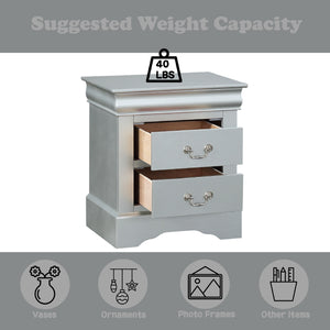 English Elm Louis Louis Philippe nightstand with two smooth-glide drawers, brushed nickel handles, durable dovetail build enhancing bedroom organization Silver grey 27 L x 18 W x 23 H B2726P252742