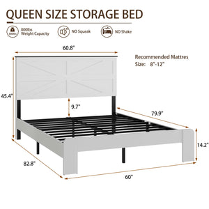 English Elm Queen Wood Platform Bed Frame with Mi-Style Headboard, White Metal & MDF, Quiet, Storage-Friendly W636P305746