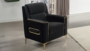 English Elm Ruby Upholstered Accent Chair with Birch Frame Gold Legs and Pocket Coil Comfort Black B009P447499