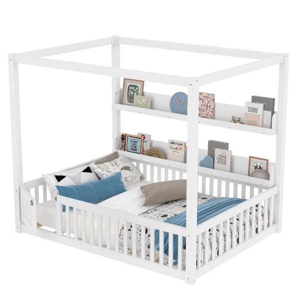 English Elm Full House Floor Bed with Door and Guardrails for Kids, Solid Wood Double Full, Safe Play Nook Light White W1580P359331