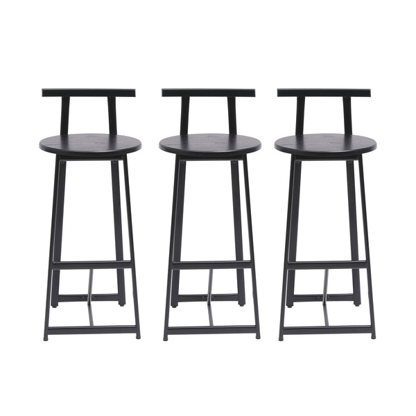 English Elm 27''H Ergonomic Barstool Set of 3 — Modern Black Metal & MDF Counter Chairs with Backrest, 220lbs W1757P265184