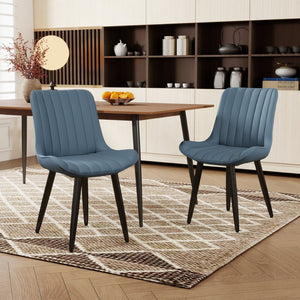 English Elm Set of 2 Armless Pu Leather Dining Chairs Cushioned Seat Brushed Metal Legs Modern Blue W3316P426930