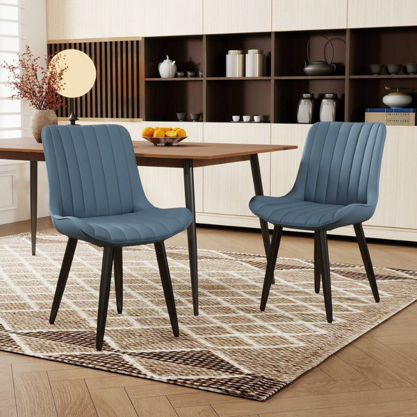 English Elm Set of 2 Armless Pu Leather Dining Chairs Cushioned Seat Brushed Metal Legs Modern Blue W3316P426931