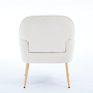 English Elm Velvet Barrel Accent Chair Tufted Shell Back with Metal Legs for Living Room Beige W5722P462508