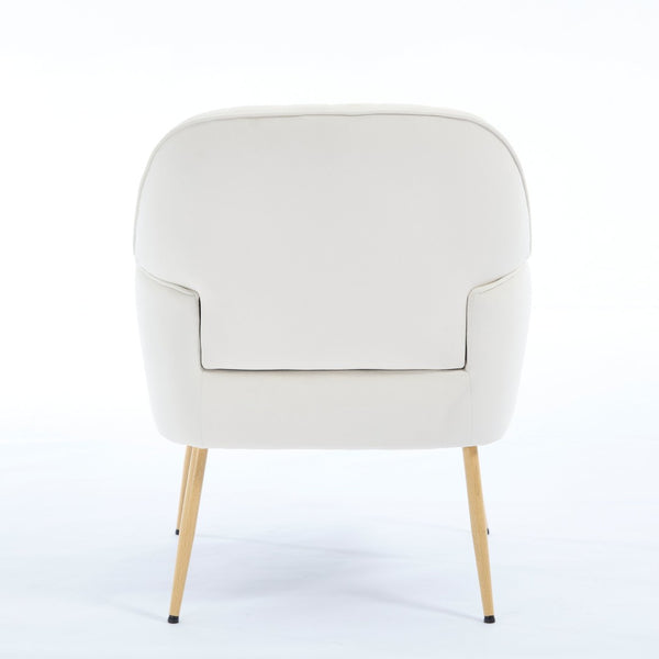 English Elm Velvet Barrel Accent Chair Tufted Shell Back with Metal Legs for Living Room Beige W5722P462508
