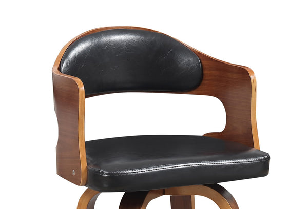 English Elm 1pc Mid-century Modern Swivel Counterstool Faux Leather Cushion Curved Wood Back Kitchen B011P479663