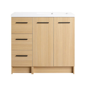 English Elm 36" Floating Bathroom Vanity Light Oak Modular Cabinet with Gel Coat Integrated Sink W3450S00104