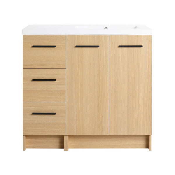 English Elm 36" Floating Bathroom Vanity Light Oak Modular Cabinet with Gel Coat Integrated Sink W3450S00104