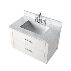 English Elm White Elegant Single Bath Vanity With Carrara Marble Top, Chrome Faucet & Soft-Close Drawers B2731P257943-GIGA