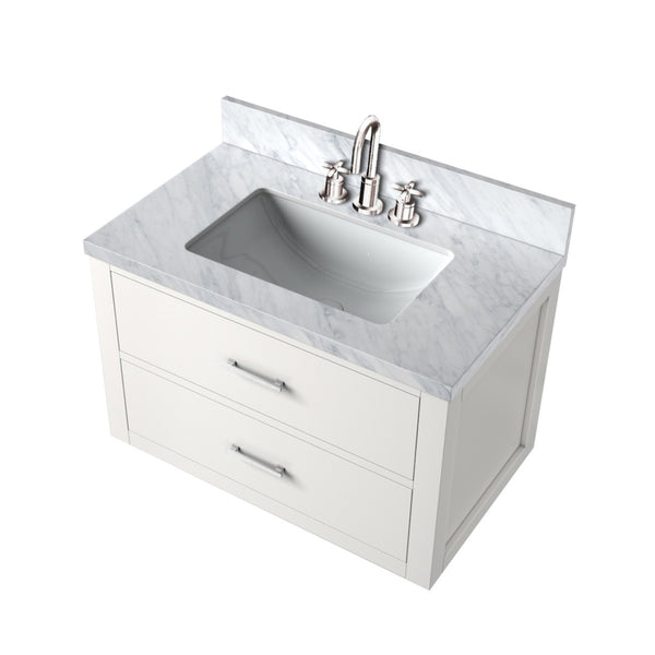 English Elm White Elegant Single Bath Vanity With Carrara Marble Top, Chrome Faucet & Soft-Close Drawers B2731P257943-GIGA