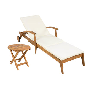 English Elm Christopher Knight Home® - OUTDOOR Rustic Acacia Chaise Lounge Set with 2" Cream Cushion, 4-Position Recline, Wheels & Foldable Side Table N770P261514T_N770P261552T