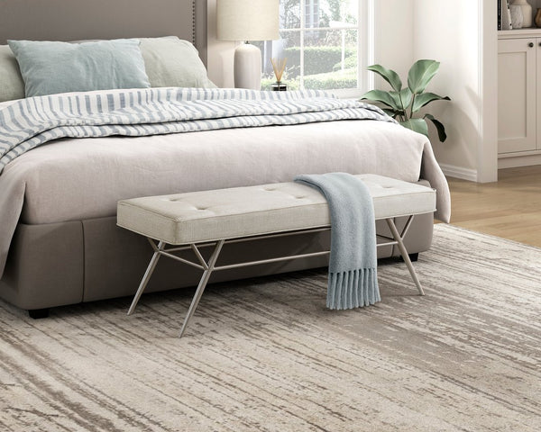 English Elm Contemporary Plush Chenille Upholstered Bench with X-Frame Metal Base, 48" Seat, Modern Entryway Seating Beige,Champagne 50.5 L x 19.25 W x 11.75 H B011P361970