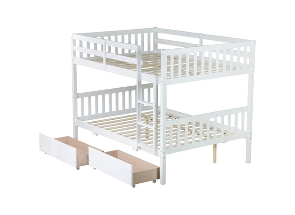 English Elm Full Full Over Full Bunk Bed In White - Durable Rubberwood With 2 Drawers, Converts To 2 Beds, Safe Design W504S00195