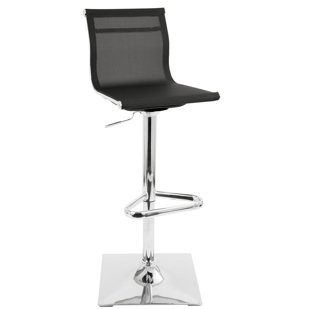 English Elm Mirage Perforated Mesh Adjustable Barstool with Swivel & Chrome Base — Faux Leather Black, 360° Comfort B202P222340