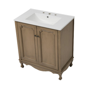 English Elm Christopher Knight Home® - 60" Retro Double Sink Bathroom Vanity Set with Soft-Close Doors, Adjustable Shelves, Rubberwood Legs Antique brown N817P245317L