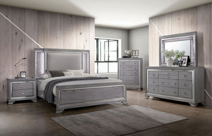 English Elm Contemporary Chic Five-Drawer Chest with Chrome Legs, High-Gloss Coating, Smooth Modern Design Light Gray 42 L x 21 W x 58 H B2741P368144