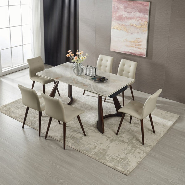English Elm 1+6 Sintered Stone Extendable Dining Table Seats Six with Steel Base Modern W5630S00005