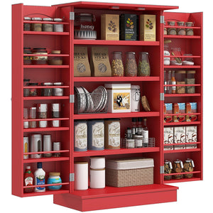 English Elm HOMCOM 41" Kitchen Pantry Storage Cabinet with 5-Tier Shelves, 12 Door Racks, Anti-Tip Straps, Sleek Design Red W2225P229098