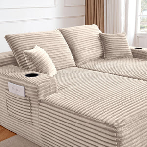 English Elm New Cloud Sectional Sofa Deep Plush Seat Double Chaise Low Profile Modern Lounge Beige W3975P475551