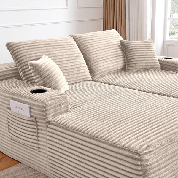 English Elm New Cloud Sectional Sofa Deep Plush Seat Double Chaise Low Profile Modern Lounge Beige W3975P475551