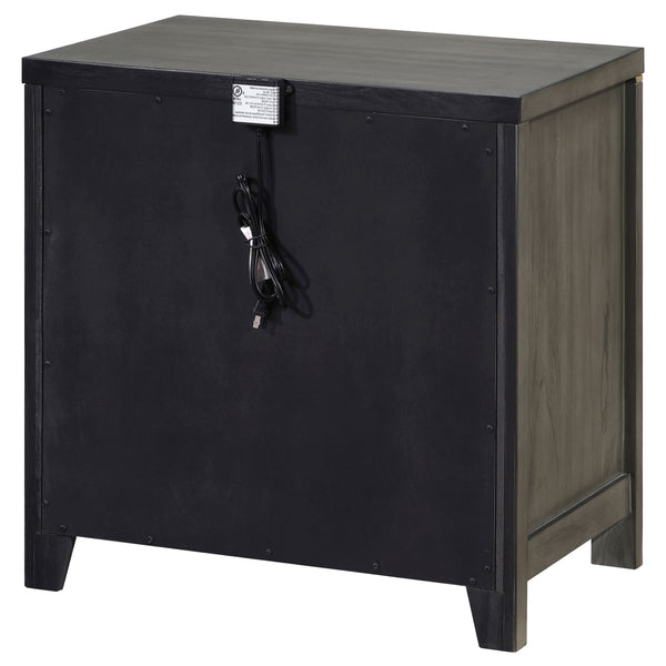 English Elm Herndon Grey 2-Drawer Nightstand with USB Port, Brass Accents & Wood Grain Finish for Modern Bedrooms B062P299925