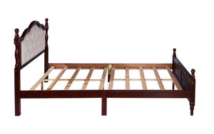 English Elm Queen Pine Wood Bed Upholstered Headboard Panel Footboard Classic Cherry Finish W504P181801