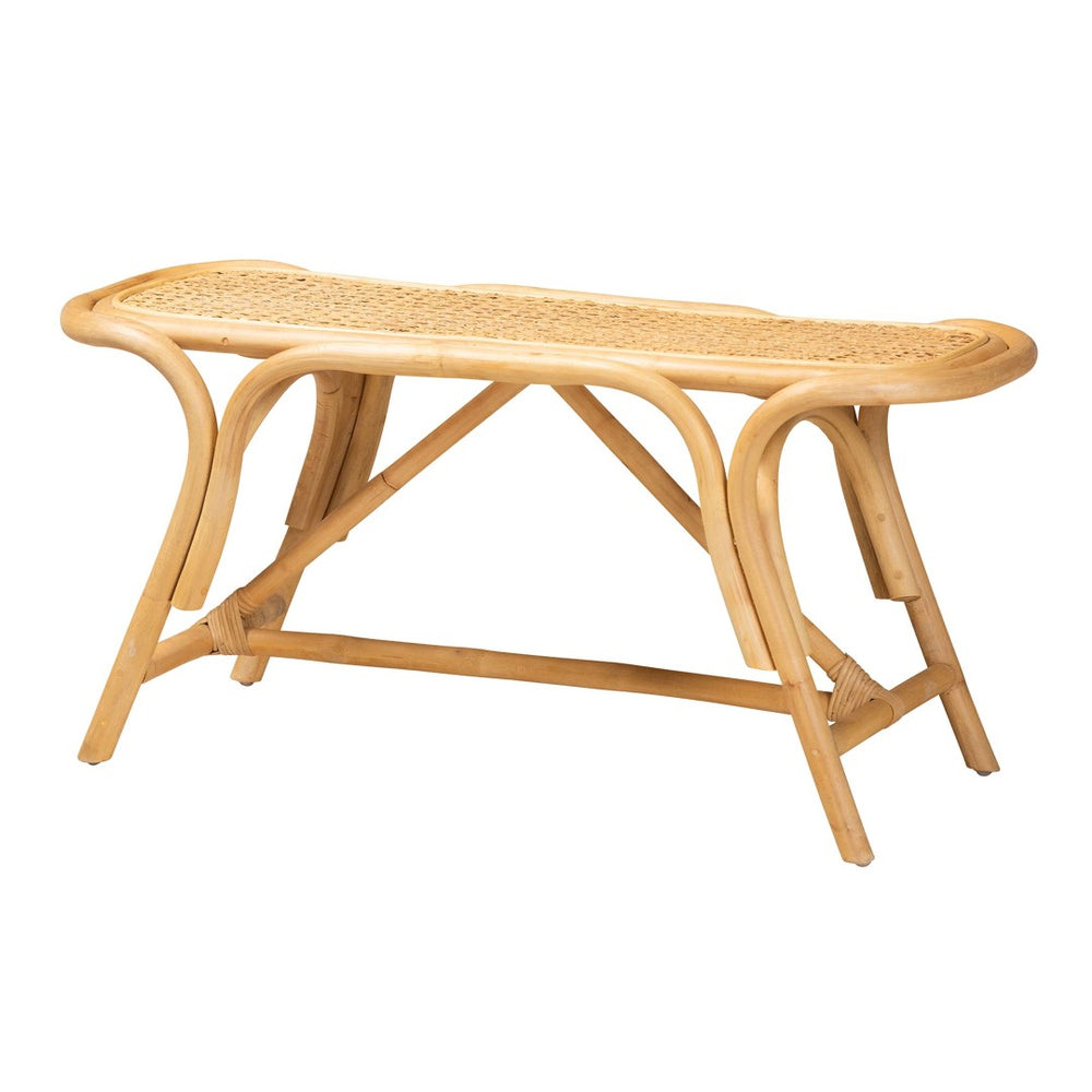 English Elm Modern Rattan Oval Bench Hand Woven Accent Seat for Bohemian Entryway Decor B2750P467673