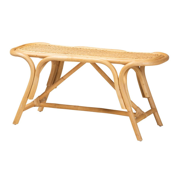 English Elm Modern Rattan Oval Bench Hand Woven Accent Seat for Bohemian Entryway Decor B2750P467673