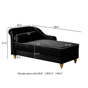 English Elm Modern Black Velvet Storage Chaise Lounge with Gold Legs for Bedroom Living Room W1097P385771